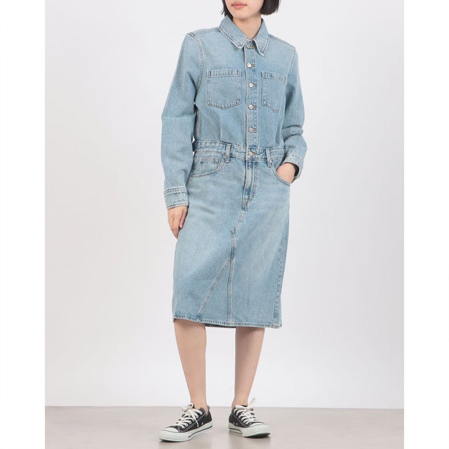Aラインデニムウエスタンドレス （Light Indigo - Worn In）