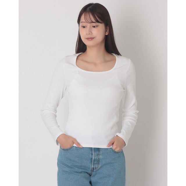 エッセンシャル スクエアネック ロングスリーブ Tシャツ （Whites）