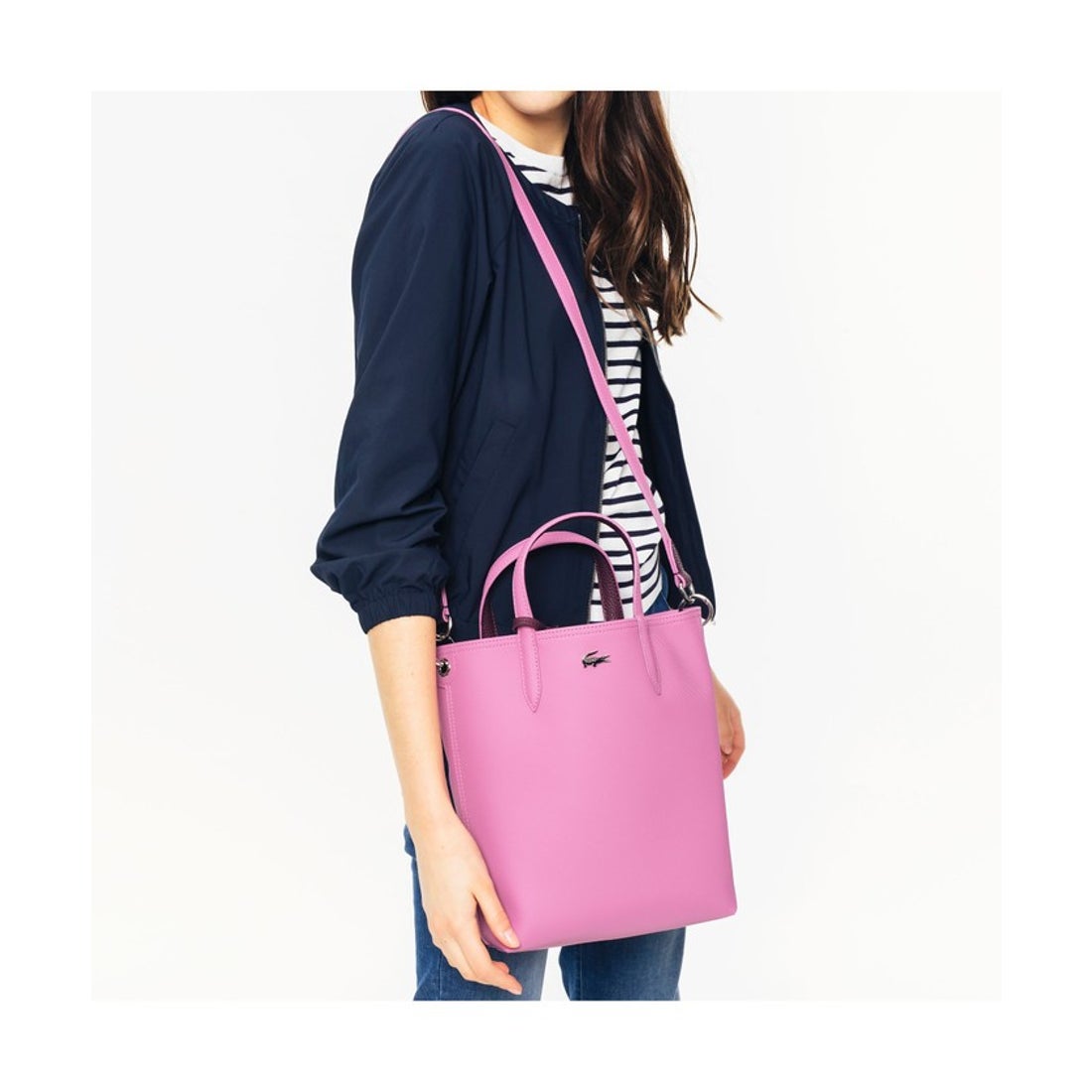 ラコステ LACOSTE ANNAリバーシブル縦型トート （ブラック 