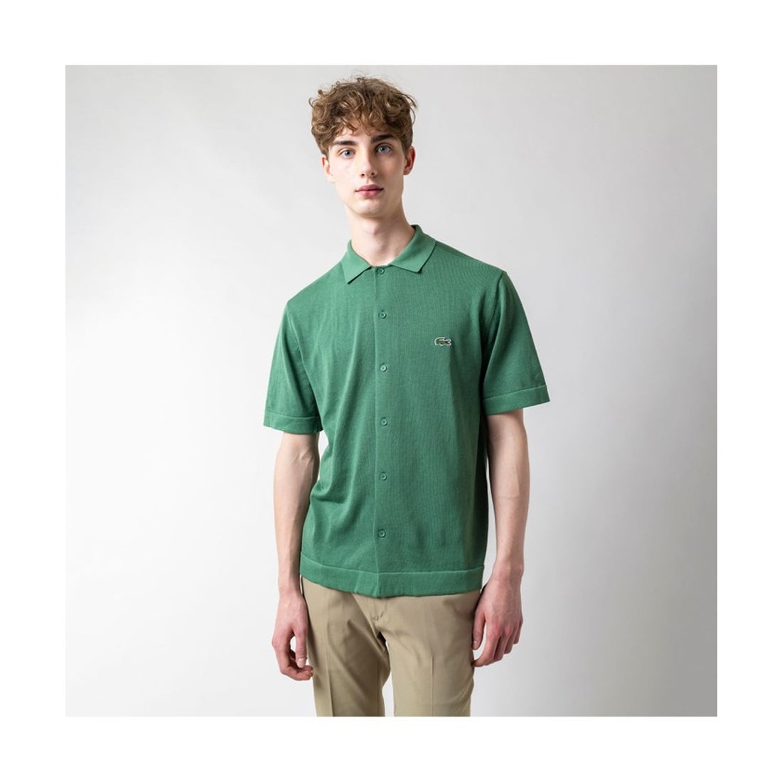 ラコステ LACOSTE ハイゲージニットオープンカラーシャツ （グリーン 