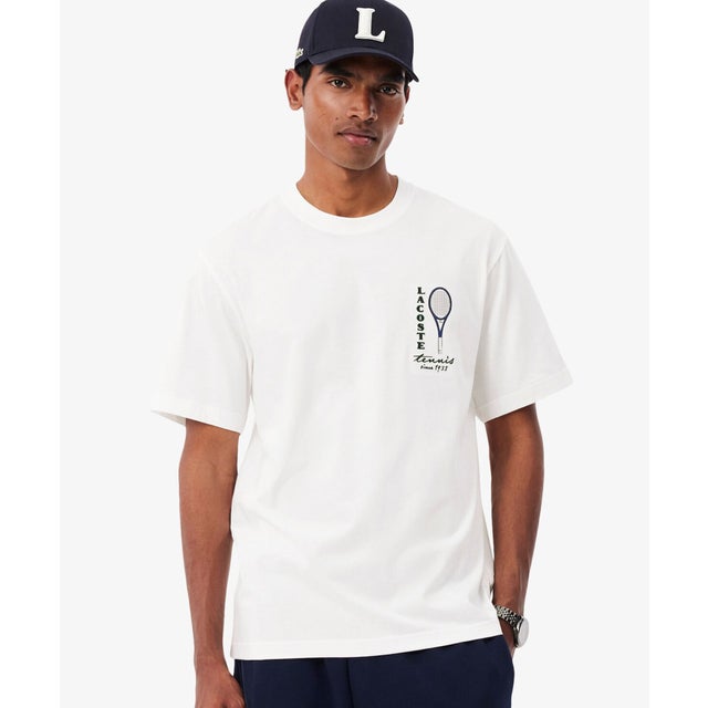 テニスグラフィックステッチ&プリントTシャツ （ホワイト）