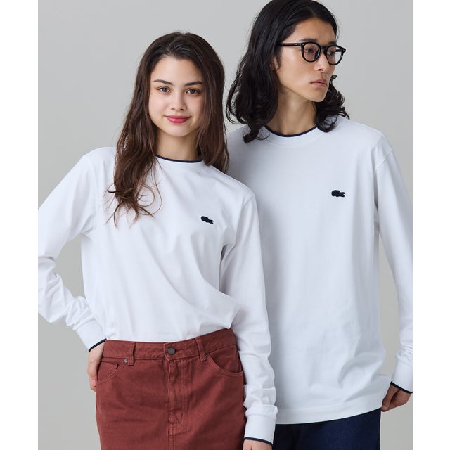 【オンライン限定】 オーバーサイズ 配色ラインリブ ロングスリーブTシャツ （ホワイト）