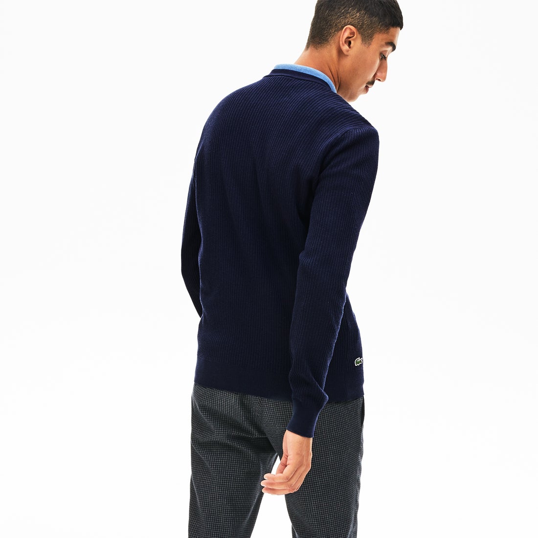 ラコステ LACOSTE 配色ネーム刺しゅうワッフルリブニットセーター 