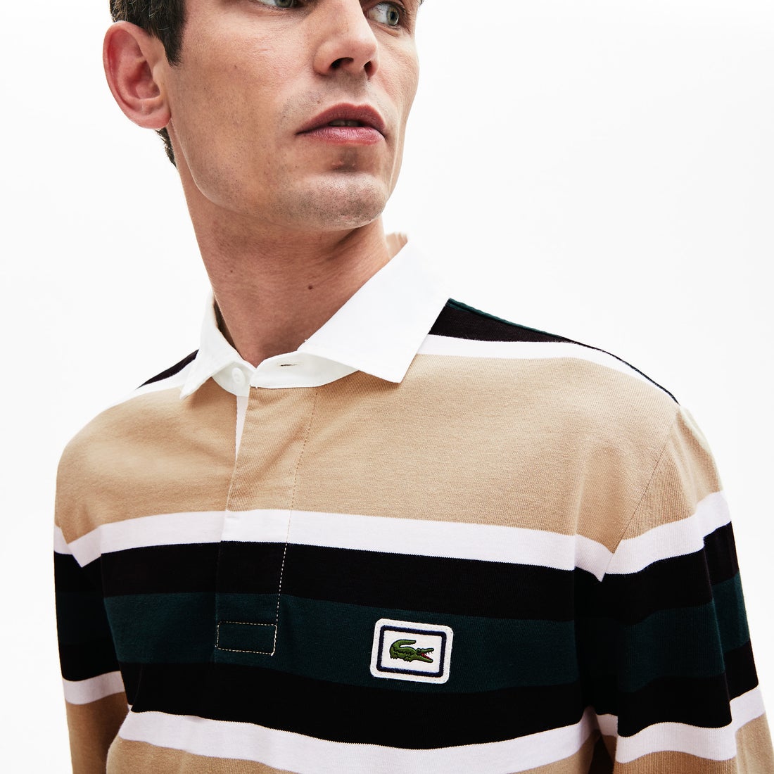 ラコステ LACOSTE ボーダーラグビーシャツ （パープル） -ファッション