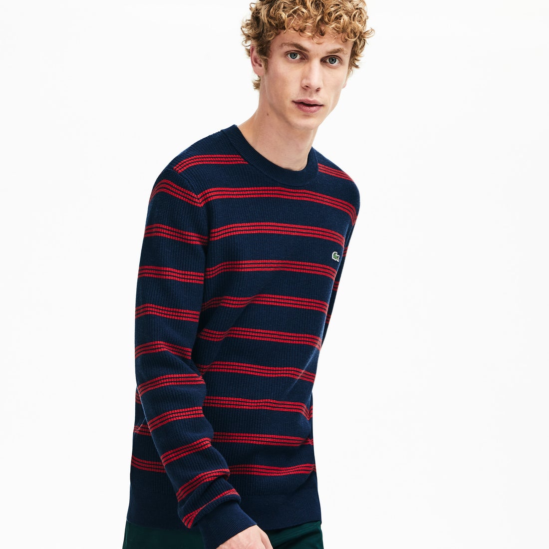 ラコステ LACOSTE ウールブレンドコットンニットボーダーセーター 
