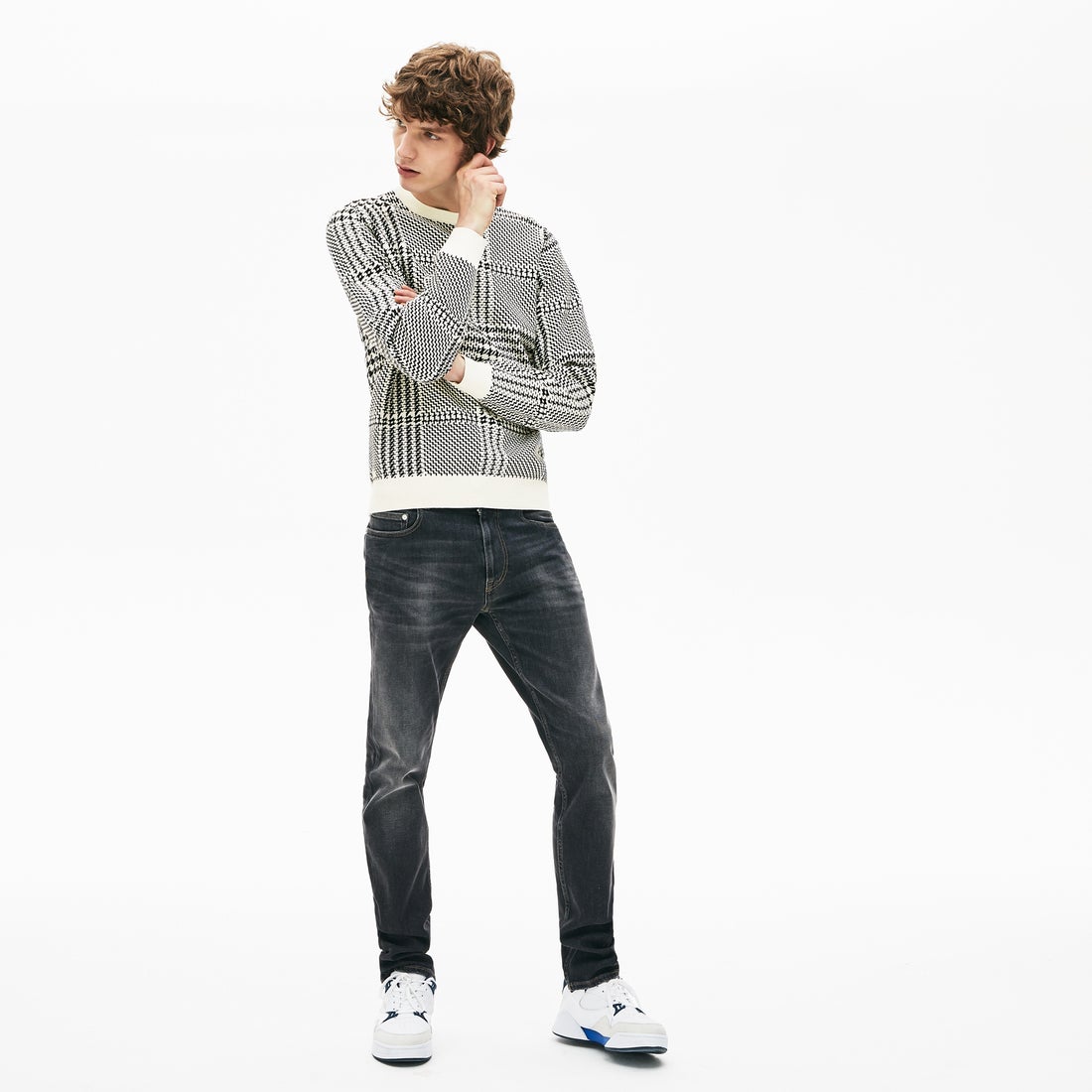 ラコステ LACOSTE カシミアブレンドコットンジャージハウンドトゥース