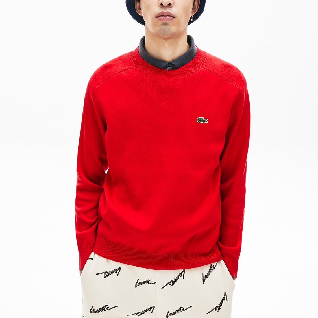 ラコステ LACOSTE クルーネックシグネーチャーコットンセーター 