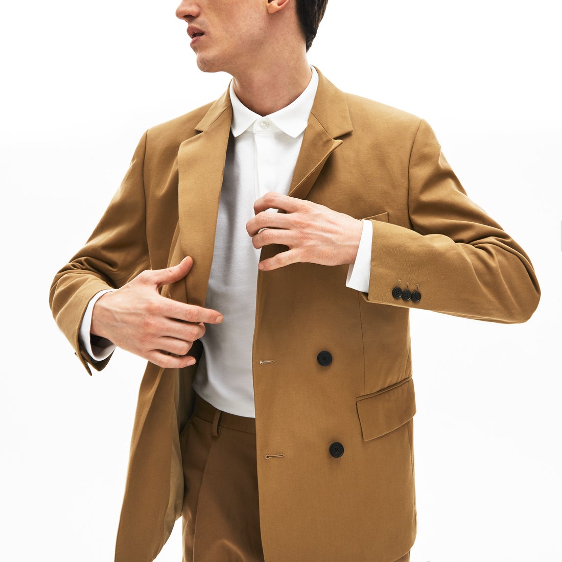 ラコステ LACOSTE コットン×リネンブレンド ダブルブレストジャケット 