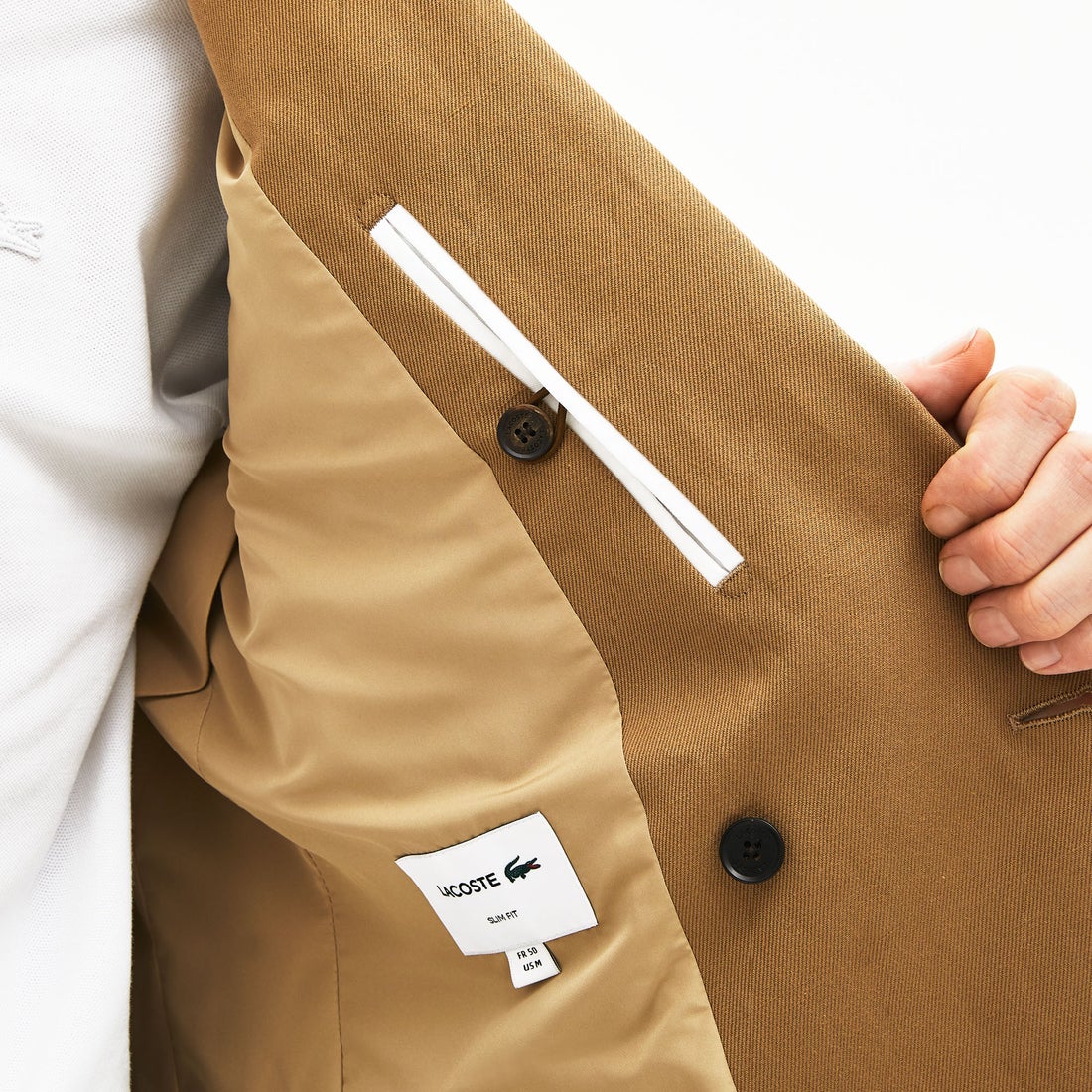 ラコステ LACOSTE コットン×リネンブレンド ダブルブレストジャケット 