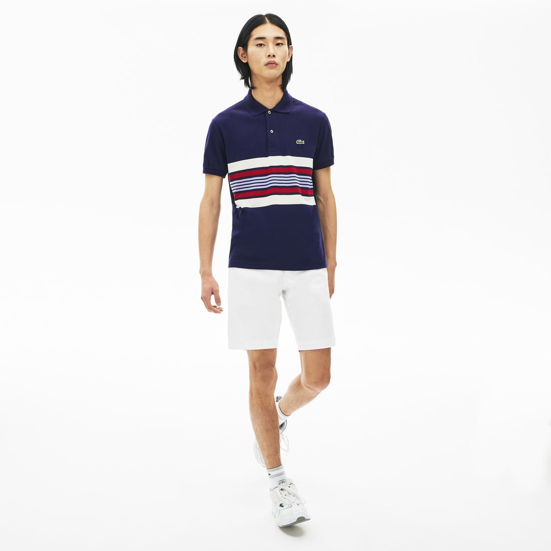 ラコステ LACOSTE スリムフィット マルチカラーボーダーポロシャツ 