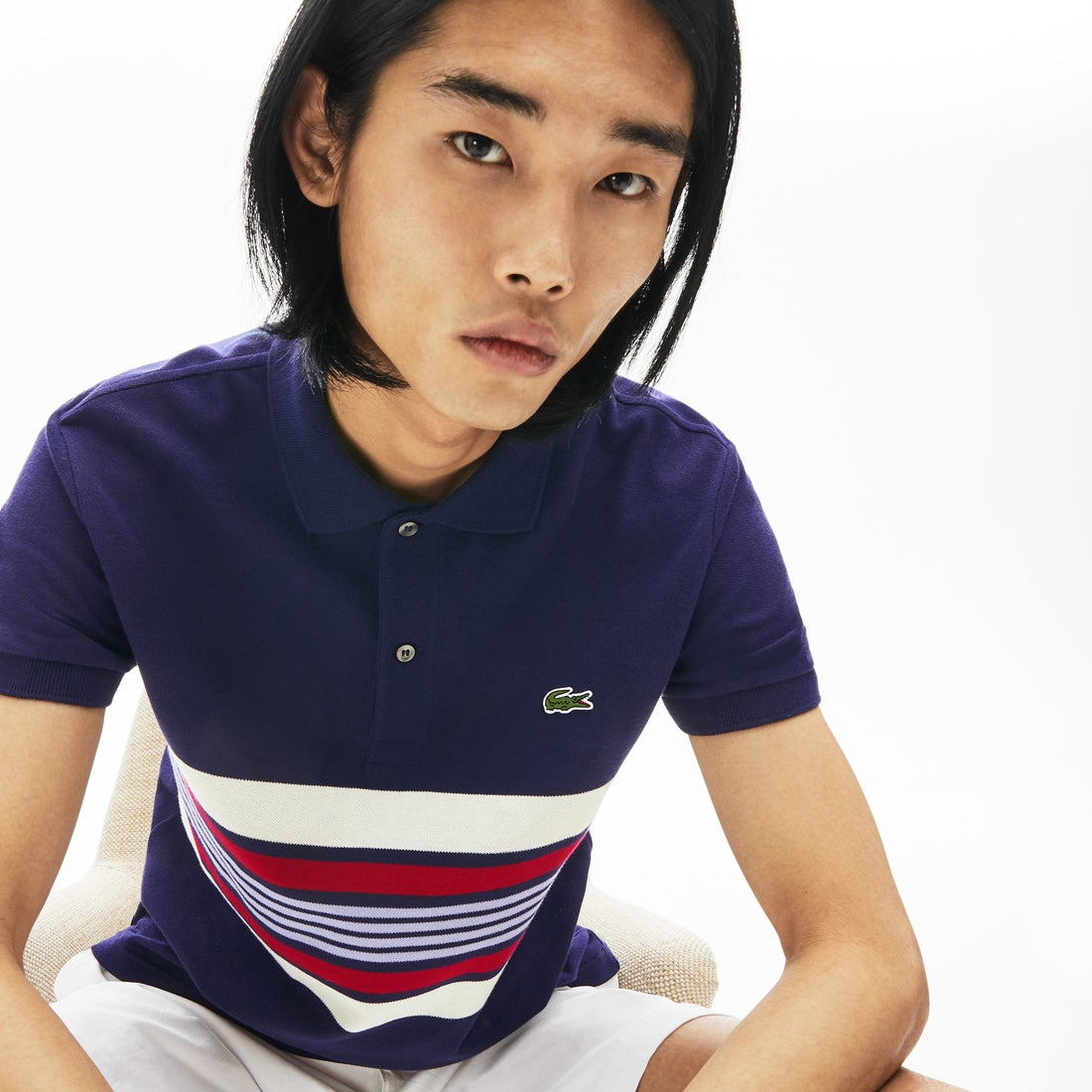 ラコステ LACOSTE スリムフィット マルチカラーボーダーポロシャツ 