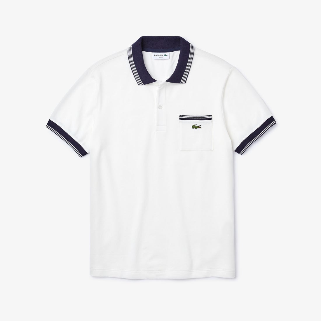 ラコステ LACOSTE ストライプリブポロシャツ (半袖) （ホワイト 