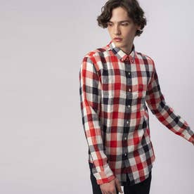 ラコステ LACOSTE ブロックチェックリネンシャツ （オレンジ