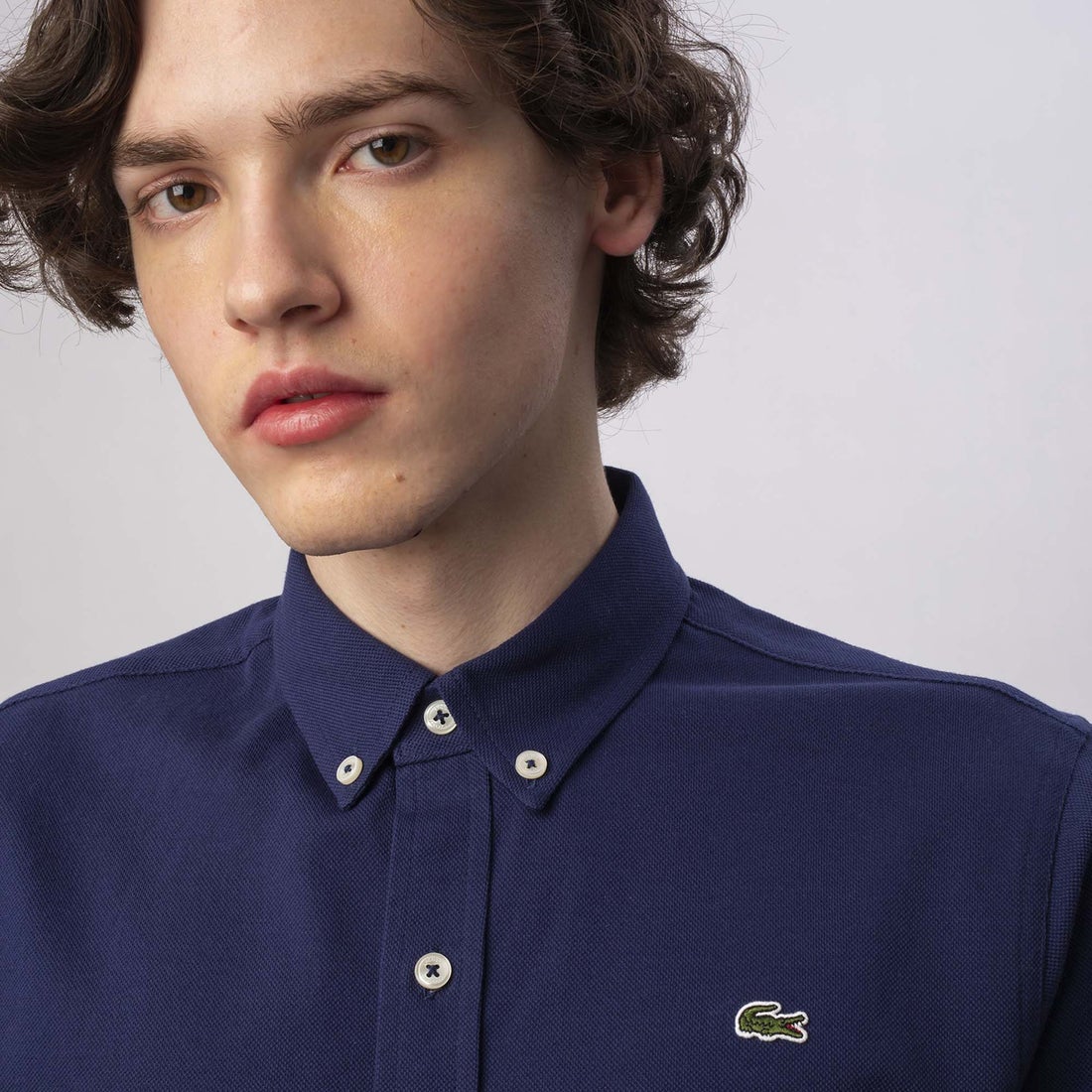 ラコステ LACOSTE コットン×リネン鹿の子地半袖ボタンダウンシャツ 