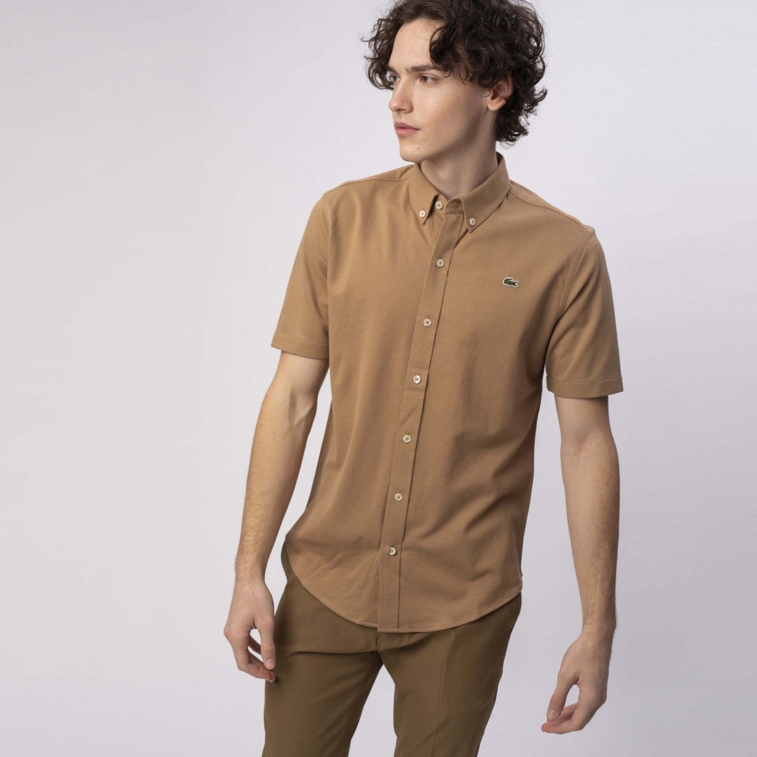 ラコステ LACOSTE コットン×リネン鹿の子地半袖ボタンダウンシャツ 