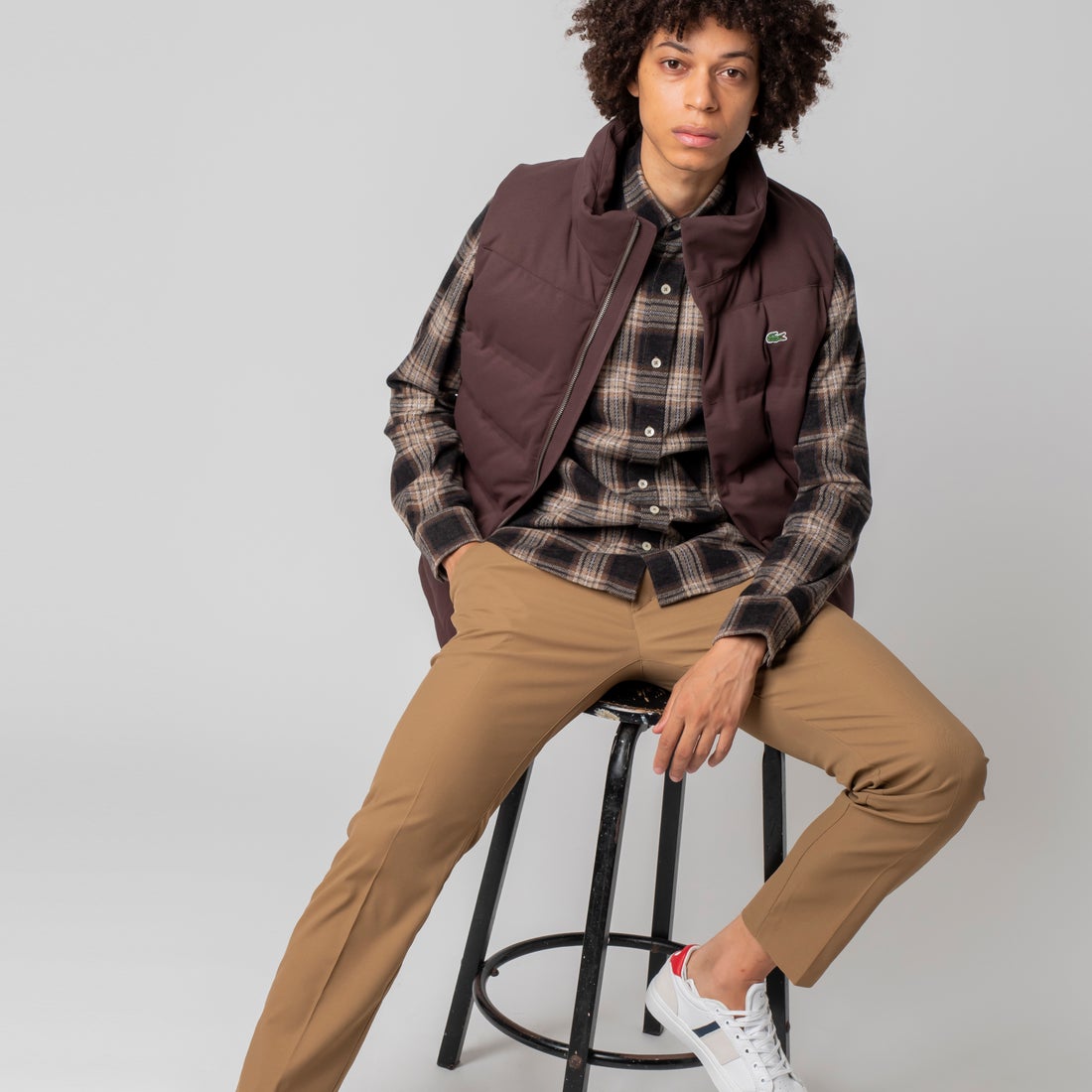 ラコステ LACOSTE ピケダウンベスト （ライトブラウン） -ファッション 