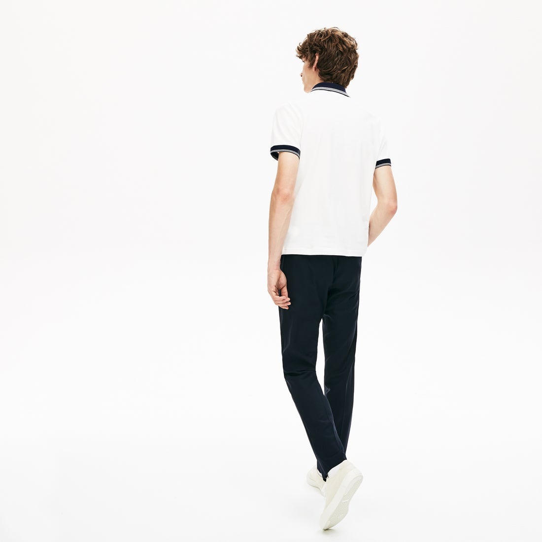ラコステ LACOSTE ストライプリブポロシャツ (半袖) （ブルー 