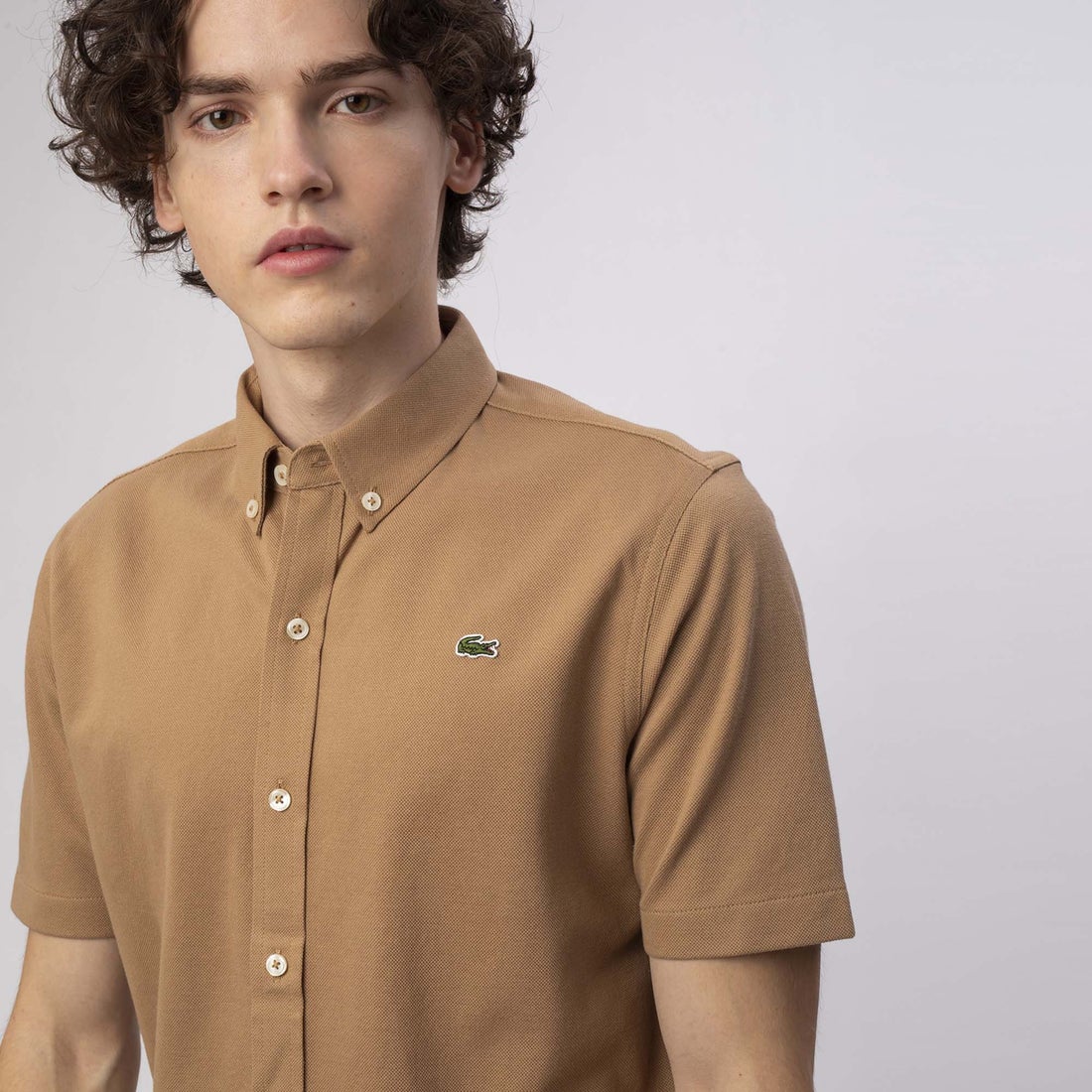 ラコステ LACOSTE コットン×リネン鹿の子地半袖ボタンダウンシャツ 