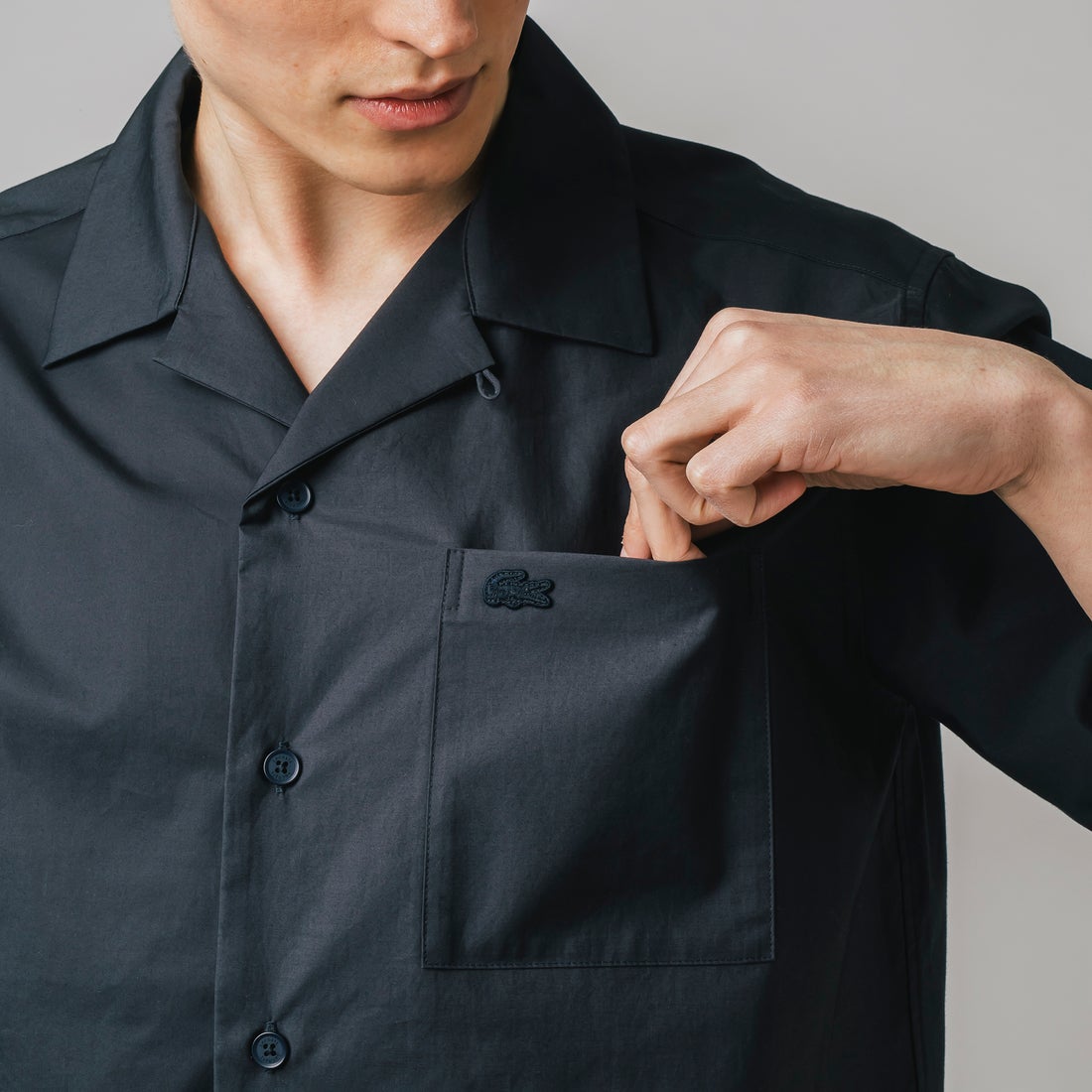 ラコステ LACOSTE コットンバックサテンオープンネックシャツ 