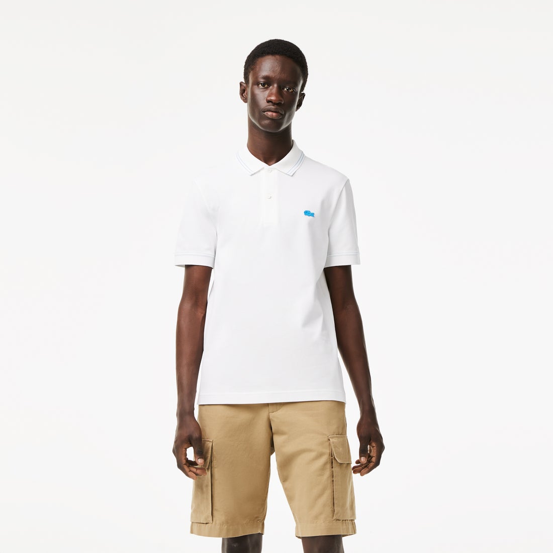 ラコステ LACOSTE 配色ステッチ鹿の子地ポロシャツ （ホワイト 