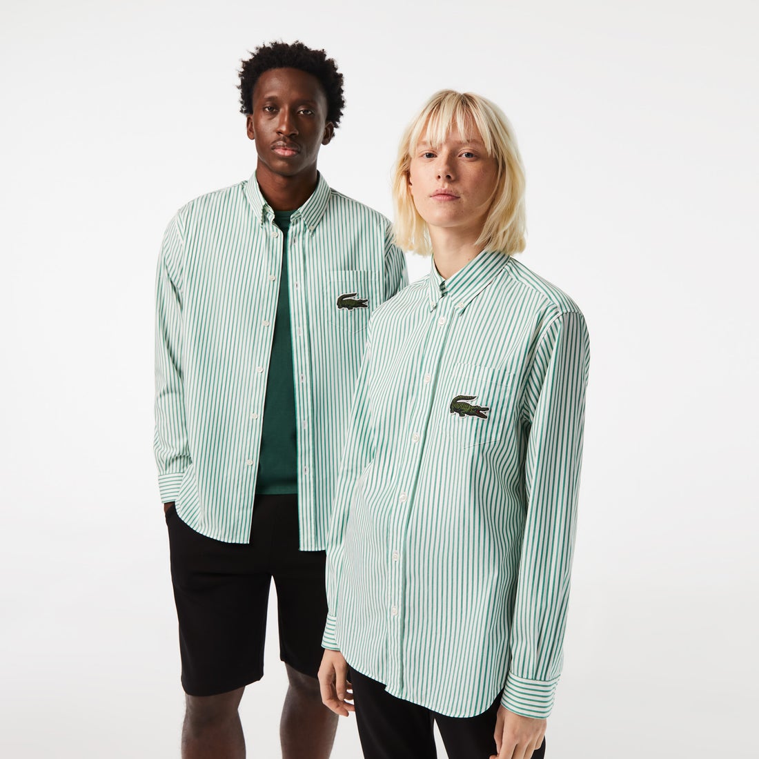 ラコステ LACOSTE チョークストライプリラックスフィットボタンダウンシャツ （グリーン） -ファッション通販 FASHION WALKER