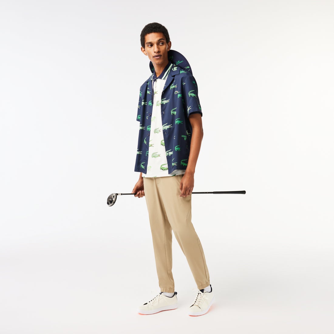 ラコステ LACOSTE ウルトラドライ総柄ゴルフポロシャツ （グリーン