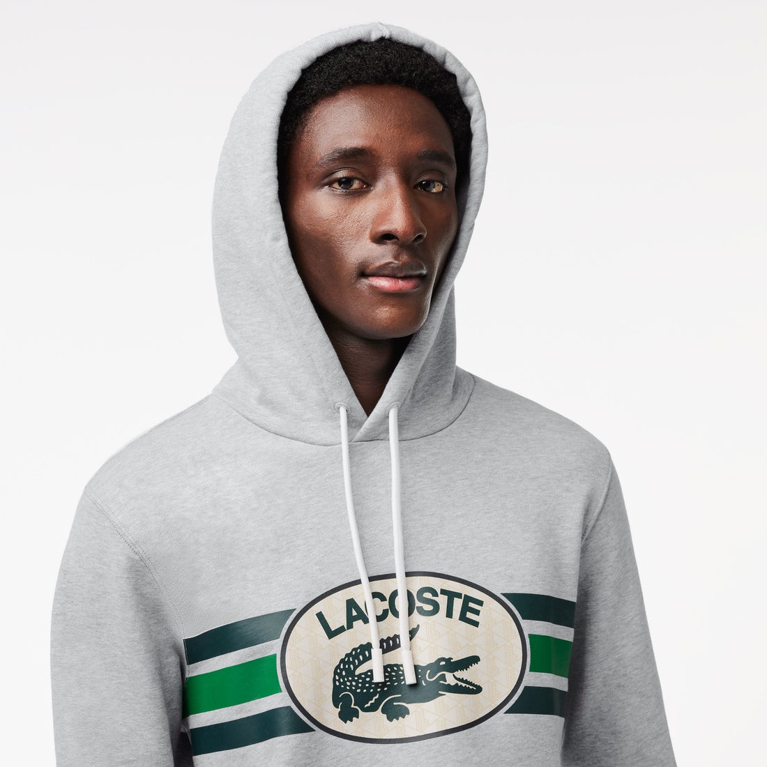LACOSTE モノグラムレイヤードオーバルロゴスウェットパーカー グレー 