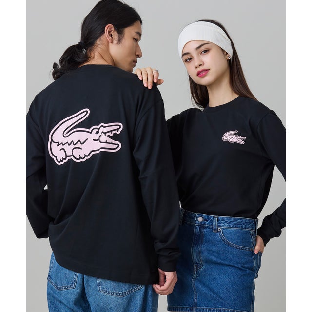【オンライン限定】オーバーサイズ バックプリント ロングスリーブTシャツ （ブラック×ピンク）