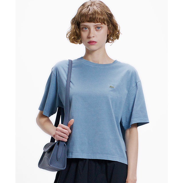 クロップド丈 ピグメントダイTシャツ （サックスブルー）