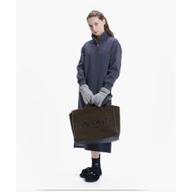 ハーフジップ ダンボールニット ロングワンピース （ダークグレー）