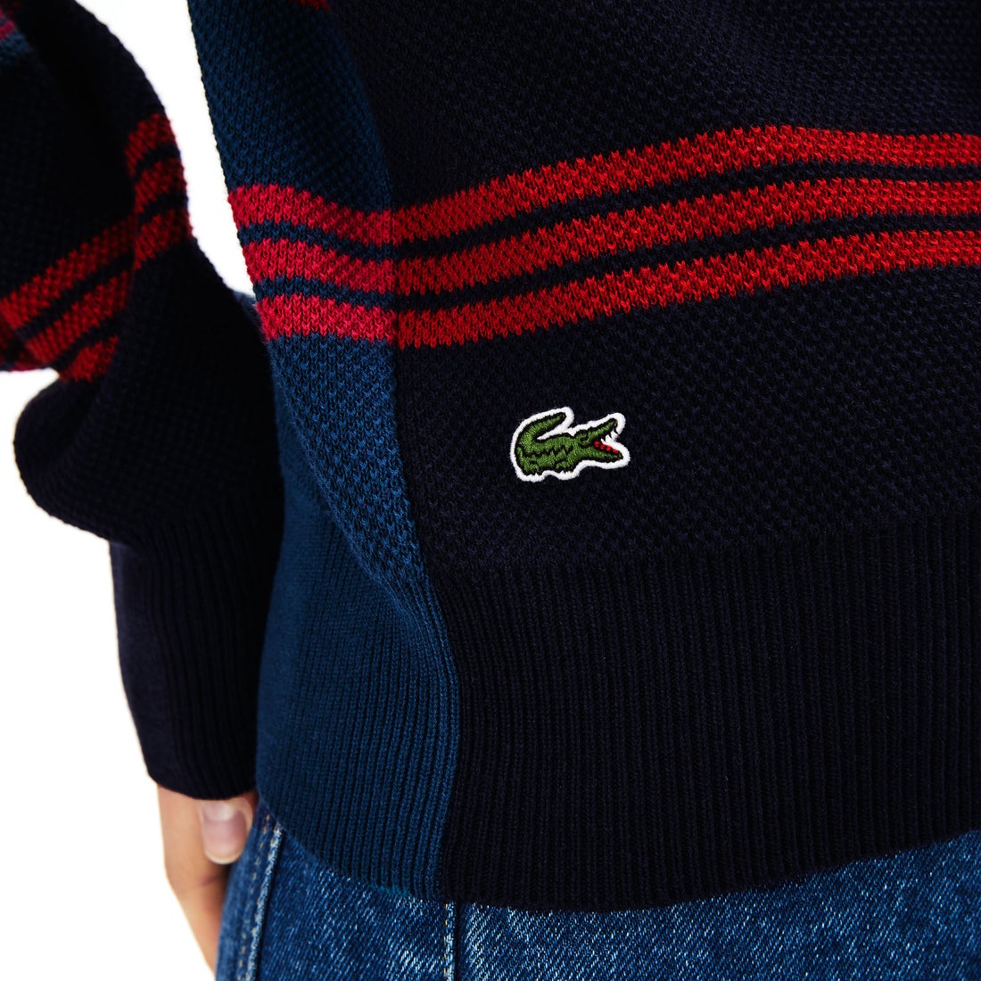 ラコステ LACOSTE コットン鹿の子地ボーダーニットセーター （ネイビー 