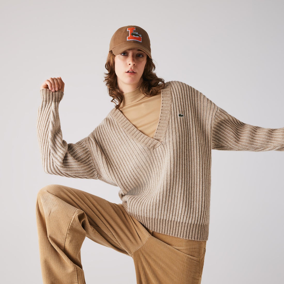 ラコステ LACOSTE ディープVネックセーター （ベージュ 