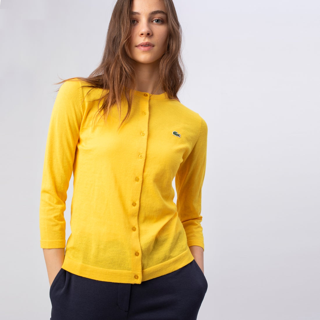 ラコステ LACOSTE 3/4スリーブニットカーディガン （イエロー 