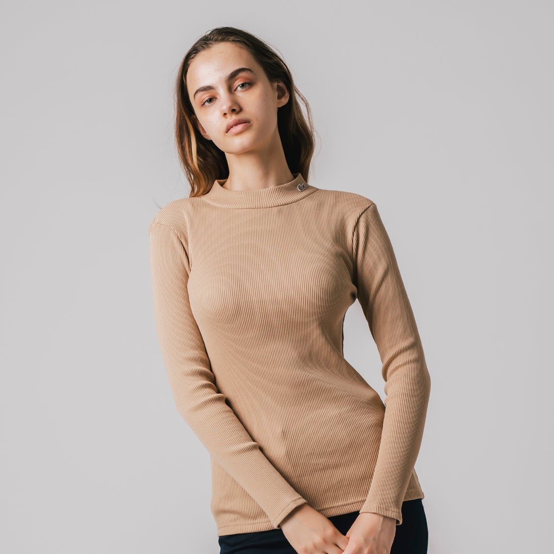ラコステ LACOSTE モックネックロングスリーブTシャツ （ベージュ 