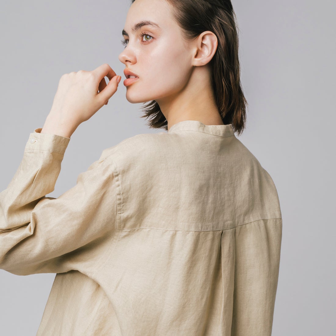 ラコステ LACOSTE リネンスタンドカラーシャツ （ベージュ 