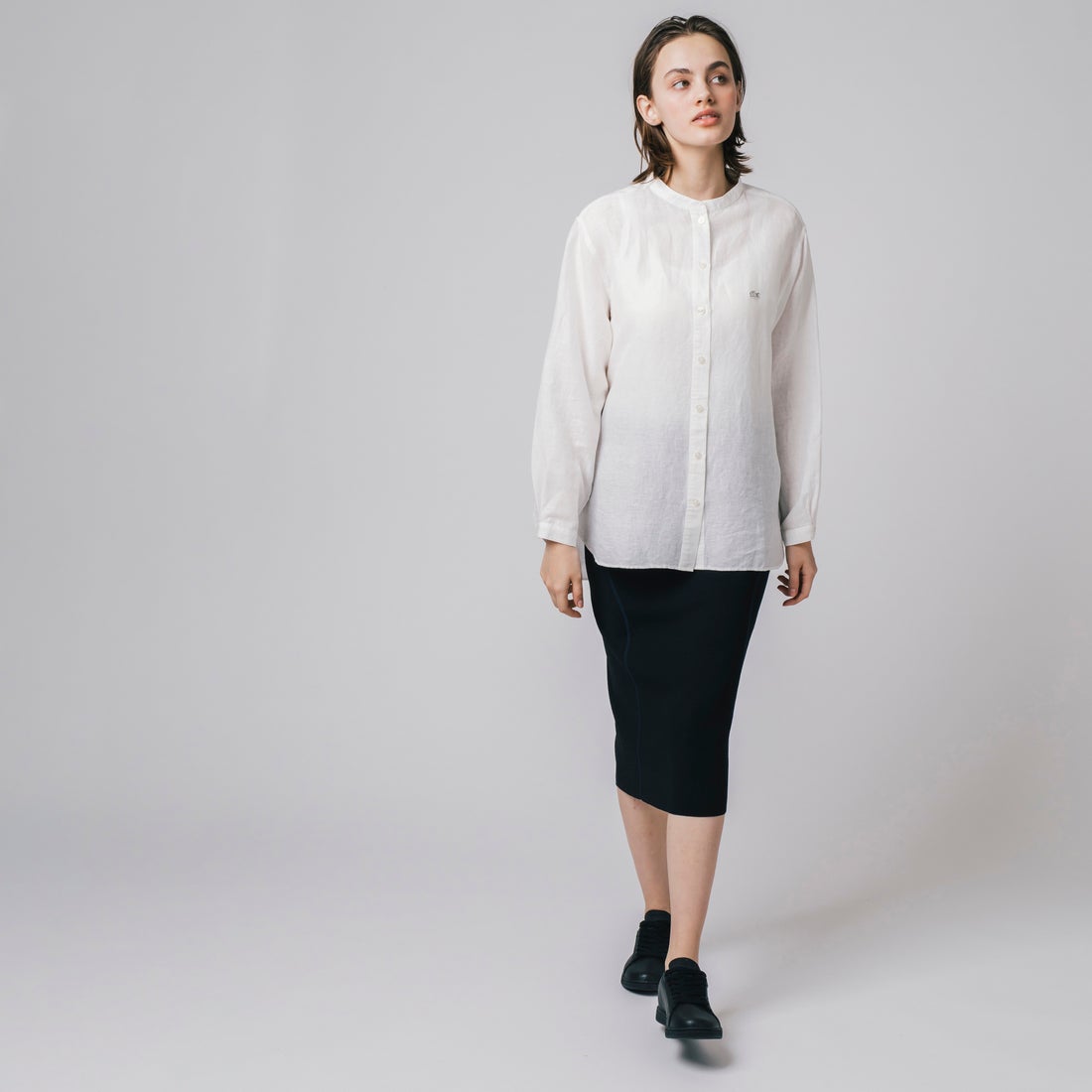 ラコステ LACOSTE リネンスタンドカラーシャツ （ベージュ 