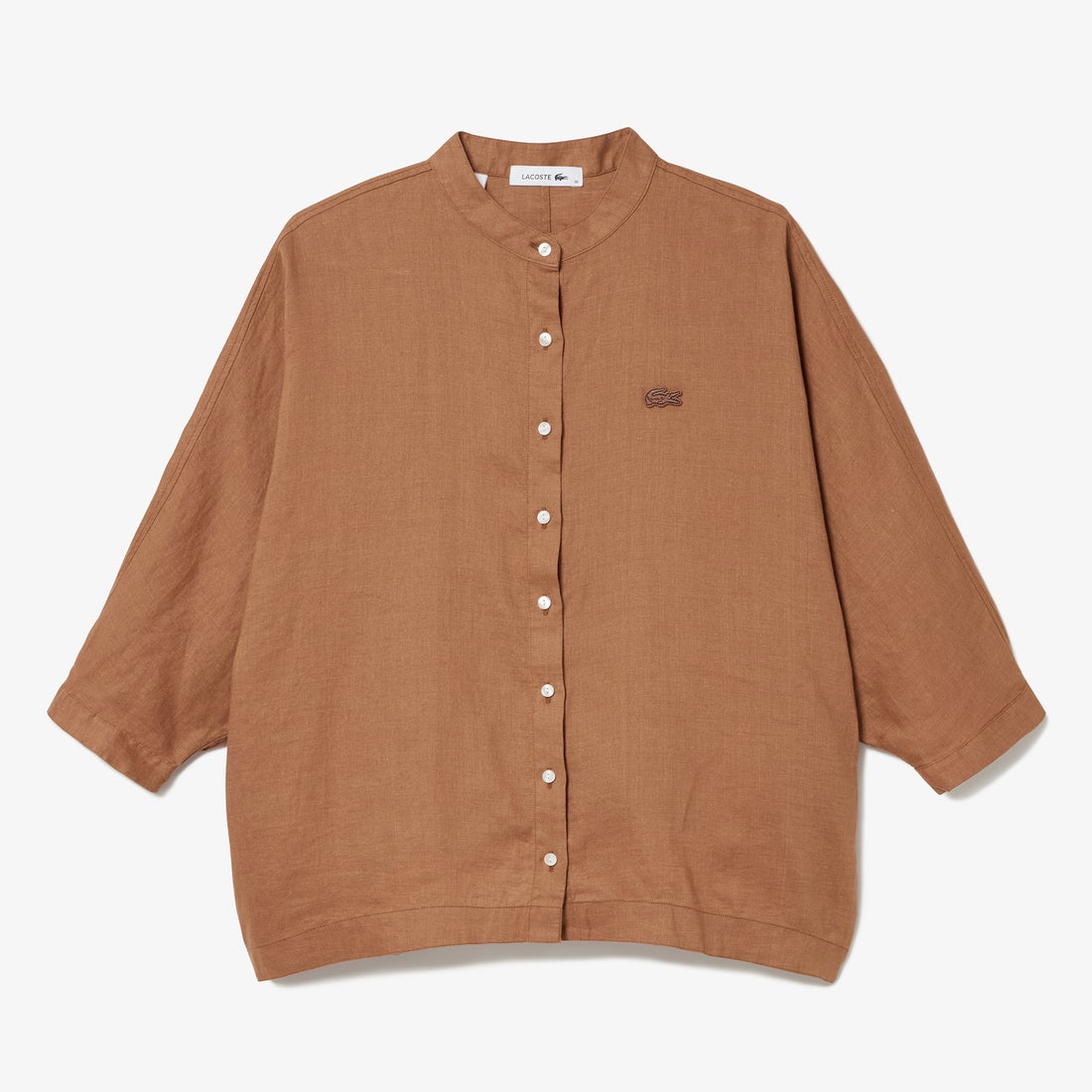 ラコステ LACOSTE リネンバンドカラーシャツ （ライトブルー 