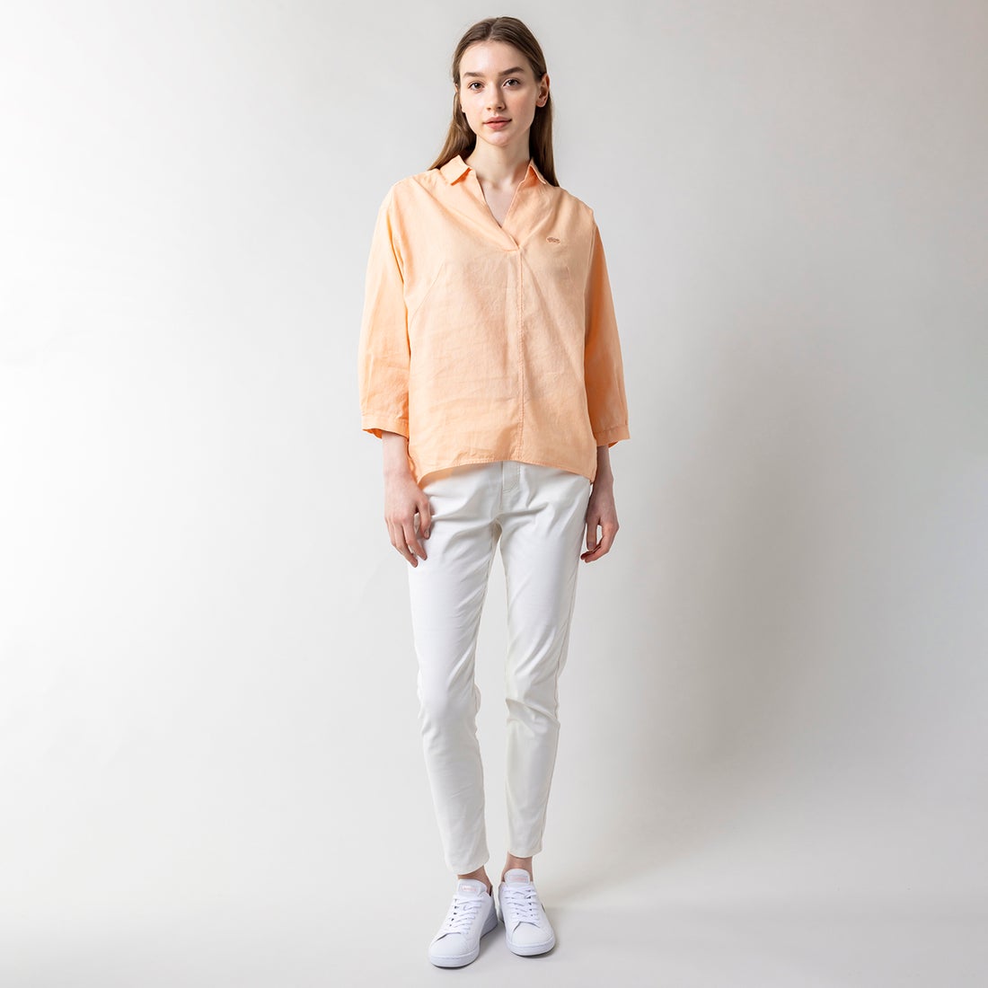 ラコステ LACOSTE リネンコットンスキッパーネックシャツ （ホワイト 
