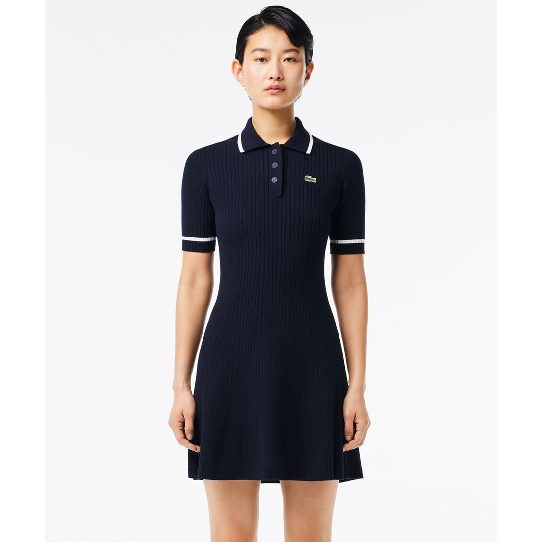 ラコステ LACOSTE シームレスビスコースニットポロドレス （ネイビー 