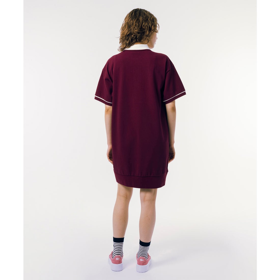 LACOSTE　リラックスシルエットクレリックポロドレス　ボルドー　40　ＸＬ ラコステ LACOSTE リラックスシルエットクレリックポロドレス