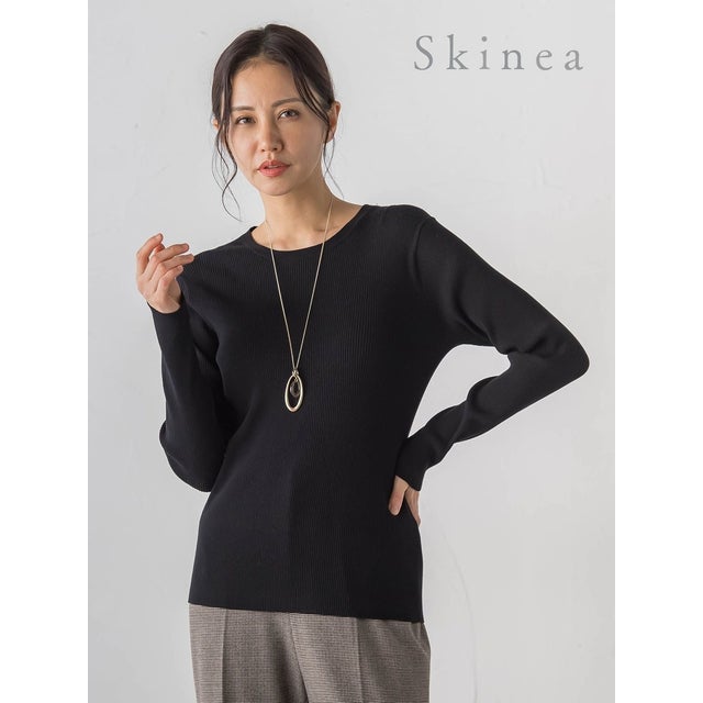 【Skinea】≪着るスキンケア≫リブクルーネックニット （ブラック）