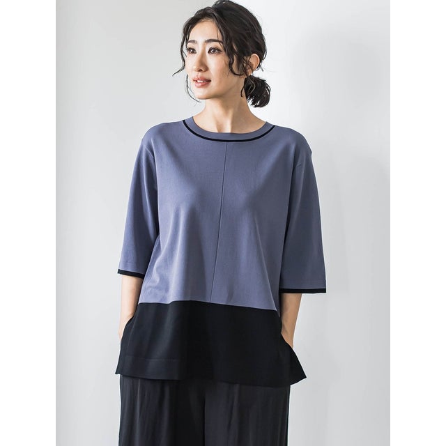 Tシャツ風ニットプルオーバー≪手洗い可能≫ （ダークグレー）