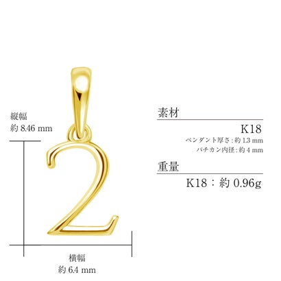 ララクリスティー LARA Christie ペンダントトップ 数字 ナンバー レディース メンズ K18 プラチナ チャーム ネックレス 2 （イエローゴールド/ナンバー2）｜詳細画像