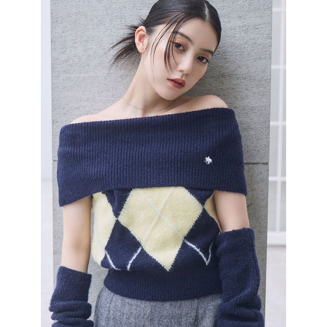 【POLO BCSコラボ】アーガイルオフショルニットプルオーバー （ネイビー）