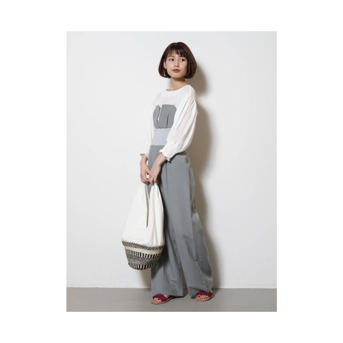LAGUNAMOON ウエストリブベアワイドパンツ ベージュ -靴＆ファッション 