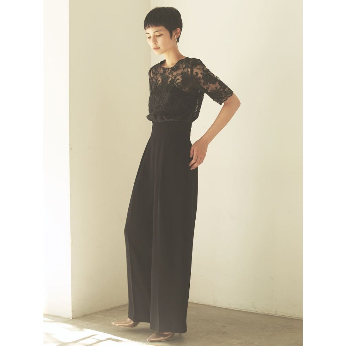 LAGUNAMOON LADY オーバーレースワイドパンツドレス（ブラック） -ファッション通販 FASHION WALKER