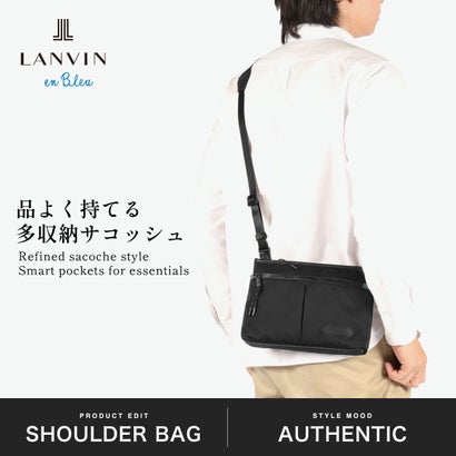 ランバン オン ブルー LANVIN en Bleu ショルダーバッグ メンズ 斜めがけバッグ 小さめ ブランド 大人 上品 ミニショルダー バッグ 横型 斜め掛け 肩掛け ファスナー 軽量 A5 撥水 フレーズ サコッシュ 527101 （クロ）｜詳細画像