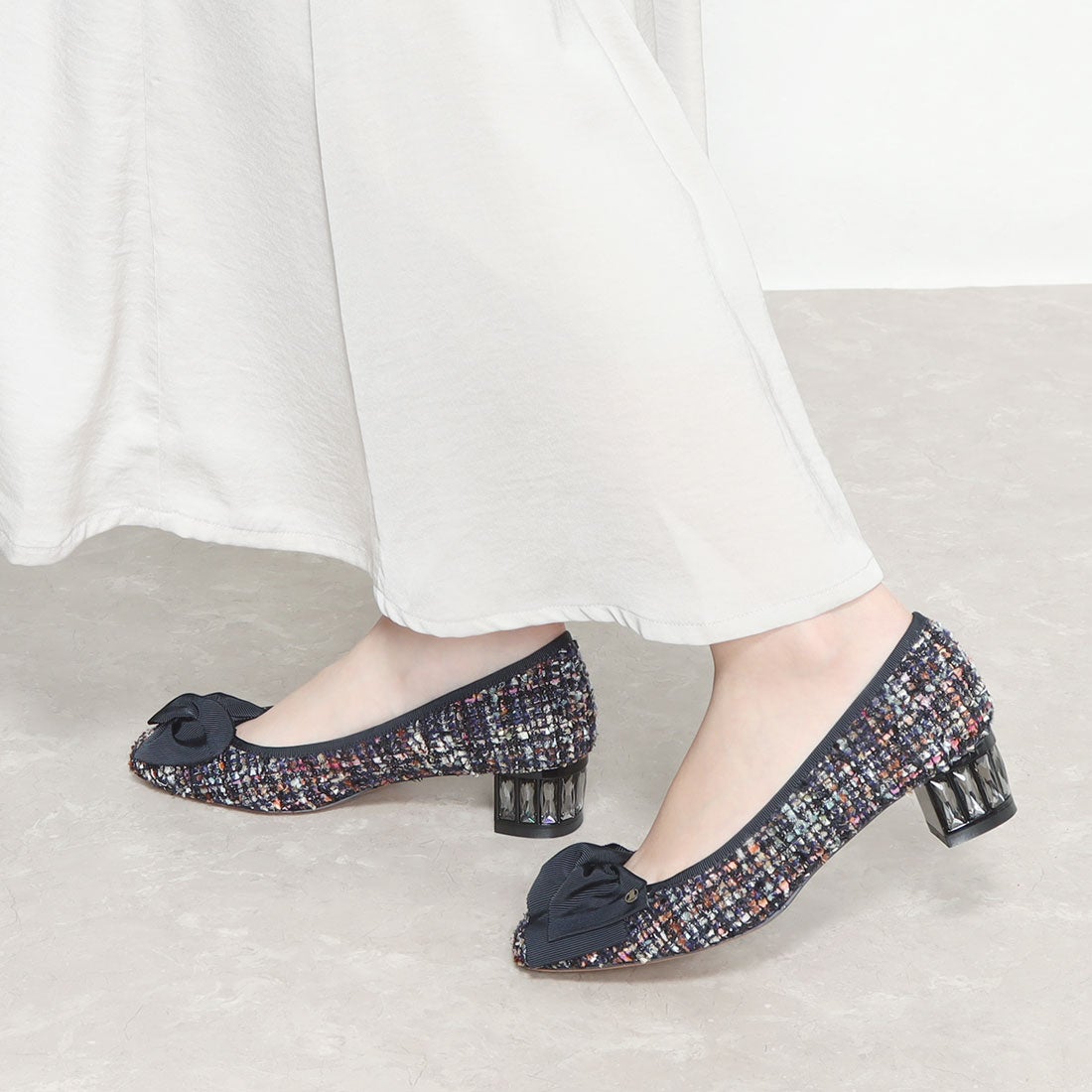 ランバン オン ブルー LANVIN en Bleu ビジューヒールリボンパンプス 