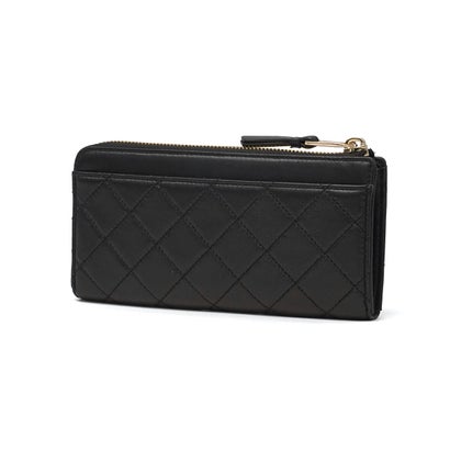 長財布 レディース 財布 羊革 ブランド 女性 おしゃれ キルティング ウォレット L字ファスナー 小銭入れ 札入れ カード 軽量 レザー 革 エミリー Lファスナー長財布 485130 （ブラック）｜詳細画像