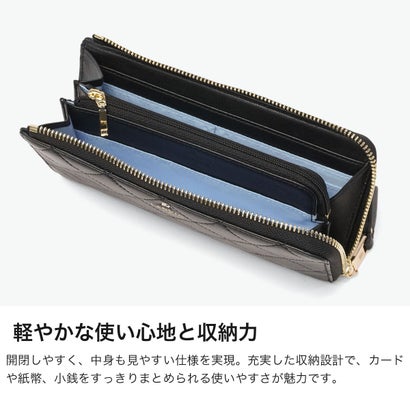 長財布 レディース 財布 羊革 ブランド 女性 おしゃれ キルティング ウォレット L字ファスナー 小銭入れ 札入れ カード 軽量 レザー 革 エミリー Lファスナー長財布 485130 （ブラック）｜詳細画像